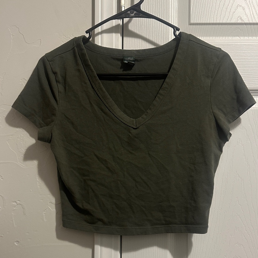 Wild Fable Dark Green V-Neck Crop Top